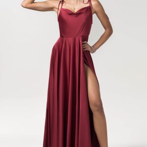 A-Line Sweep-Brush Train Luxe Satin Bridesmaid Dress Formal Dresses CB0619