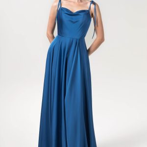 A-Line Sweep-Brush Train Luxe Satin Bridesmaid Dress Formal Dresses CB0620